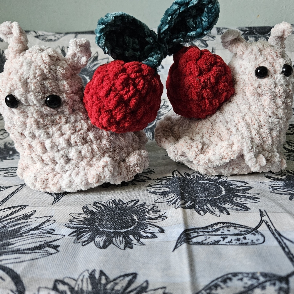 Crochet Cherry Snails Plushie - Picture 5 of 9
